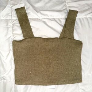 NWT Sage the Label Olive Square Neck -Knit Cropped Tank – Size Small